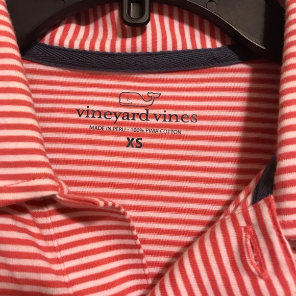 Vineyard Vines Reddish Orange Striped Polo Sz XS - Picture 3 of 5